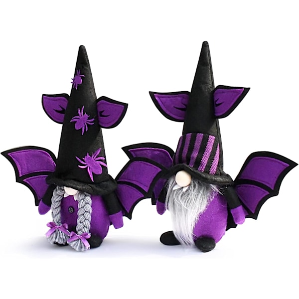 2 st Halloween Gnome Höstdekorationer, Handgjorda Ansiktslösa Plysch Halloween Häxgnomer med Spindelfladdermusprydnader