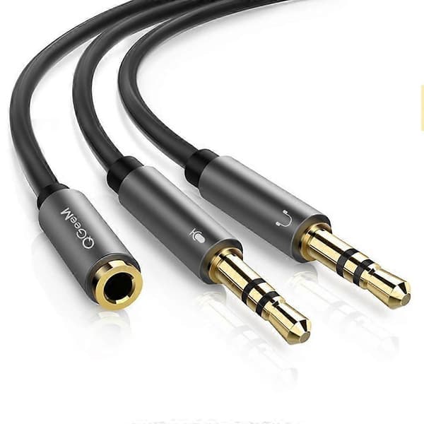QGEEM AU06 PC Headset Splitter 3,5 mm hun til 2x3,5 mm mikrofon hovedtelefonadapter