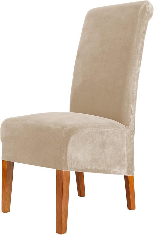 Sammetsöverdrag för matstolar, Spandex Högryggiga Stolsöverdrag Elastiskt Tvätbart Avtagbart Stolskydd, Set om 2, Beige