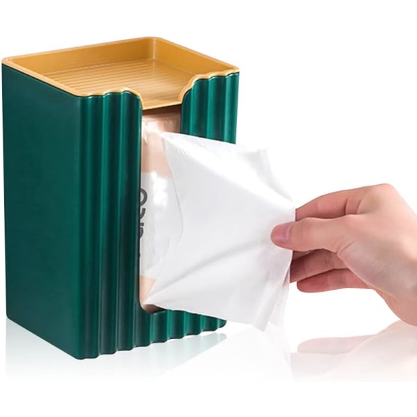 Creative Väggmonterad Tissue Box-hållare, självhäftande badrums Tissue Dispenser Box, Tissue Storage Box med förvaringshylla (grön)