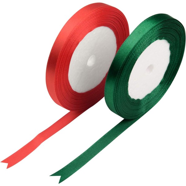 Rött band Grönt band 10 mm jul satinbandset band för hantverk Set 22Mx 2 rullar