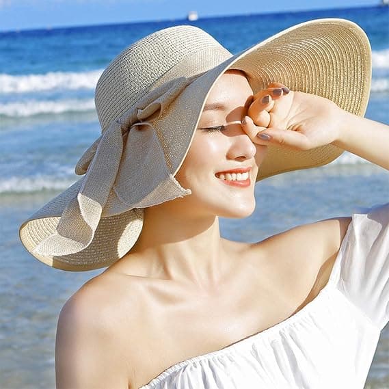 Foldbar solhat til kvinder med bred skygge, stråhat, UV-beskyttelse, strandhat til sommer