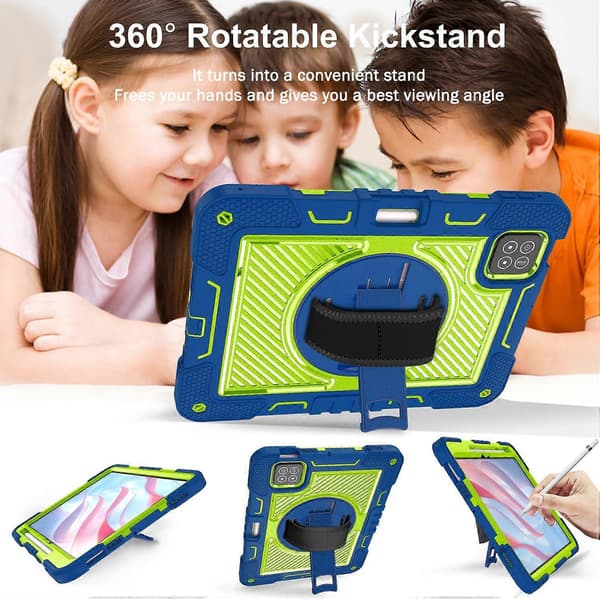 Fodral för Xiaomi Pad 7 Pro/7 Silikon+PC Ställ Tablet Skydd med Axelrem - Marinblå+Grön
