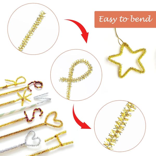 100 stk. Glitter Piberensere | 6MM Glitrende Piberensere til Håndarbejde | 30CM til Børns DIY Håndværk, Julepynt