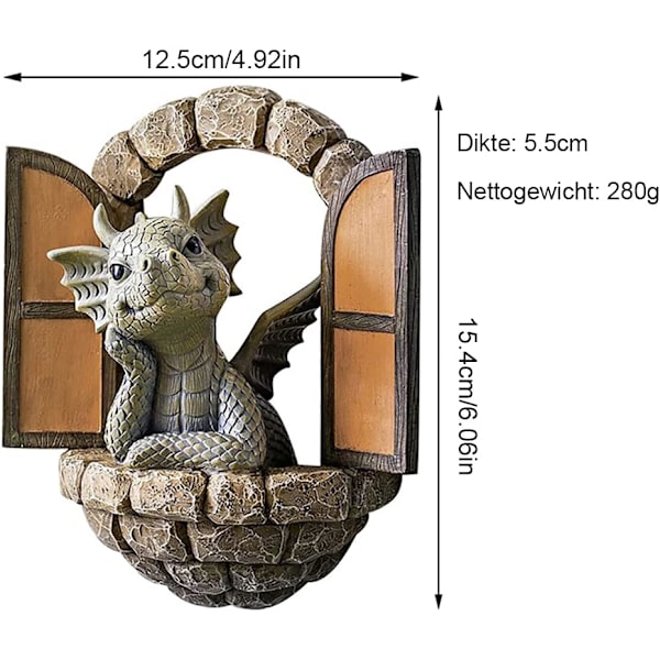 Hagegnom Ornamenter Resin Drage Statue Skulptur Miniatyrhus Utendørs Dekorasjon