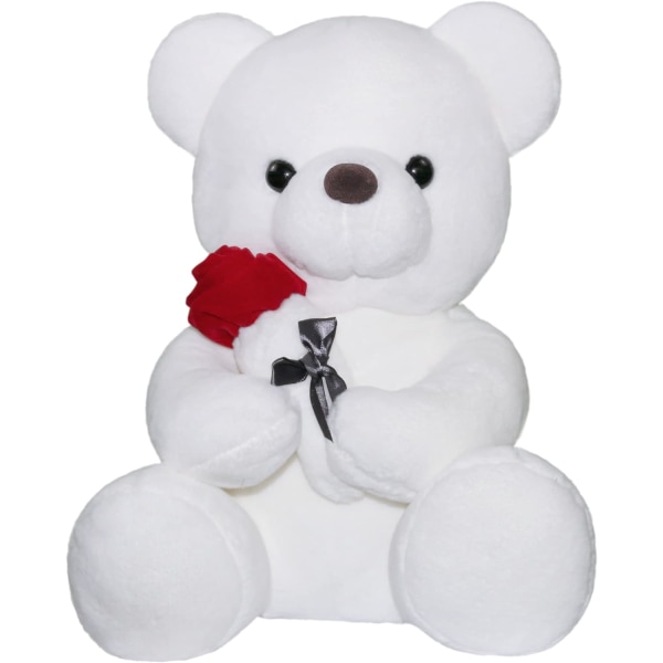 Teddy Bear Plush Toy with Rose, Cute Plush Toy Cushion Bear Doll Day Christmas Gift 35cm