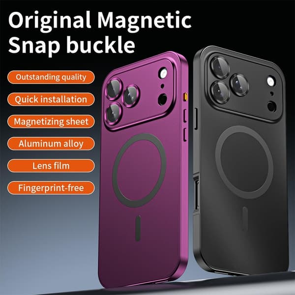iPhone 18 Pro Max-deksel, magnetisk luksus 2-i-1 aluminiumsramme PC-bakplate, støtsikkert telefondeksel med fallbeskyttelse (vinrød) Wine Red iPhone 18 Pro Max