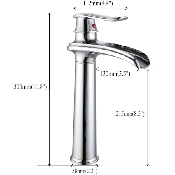 Chrome Basin Hane Vandfald Blandebatteri til Badeværelse (Top)