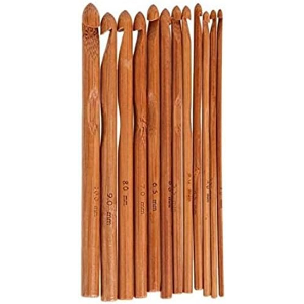 12-delad bambu virknålsset, 3 mm till 10 mm i diameter, stickningsnålar stickningshantverk set, DIY trä stickningsnål kit