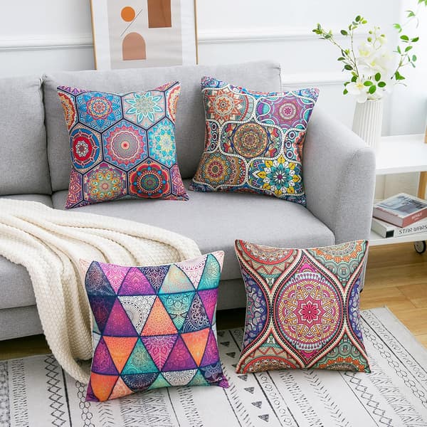 4-pack Dekorativa Kuddfodral 45cm x 45cm Modern Mandala Boho Kvadratiska Kuddfodral Bomullslinne Kuddfodral för Soffa