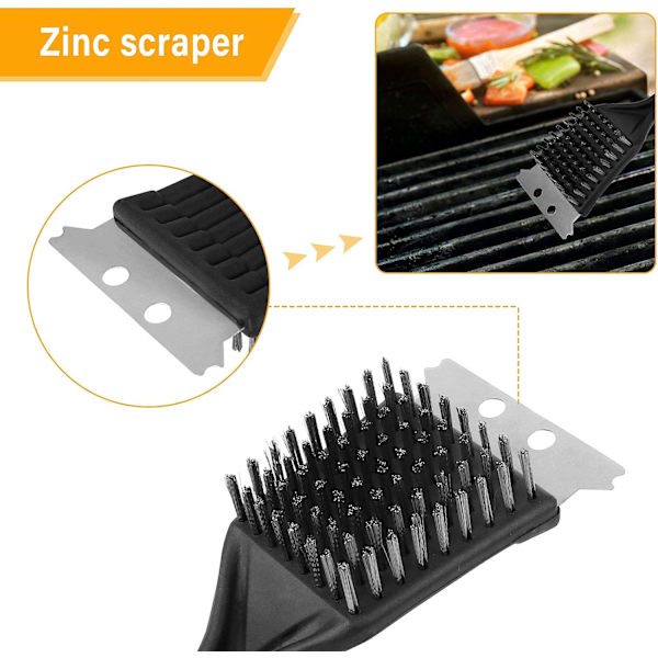 4 stk grillbørste grillrengjøring grillbørste i rustfritt stål grillbørstebørste (svart, 21*7 cm)