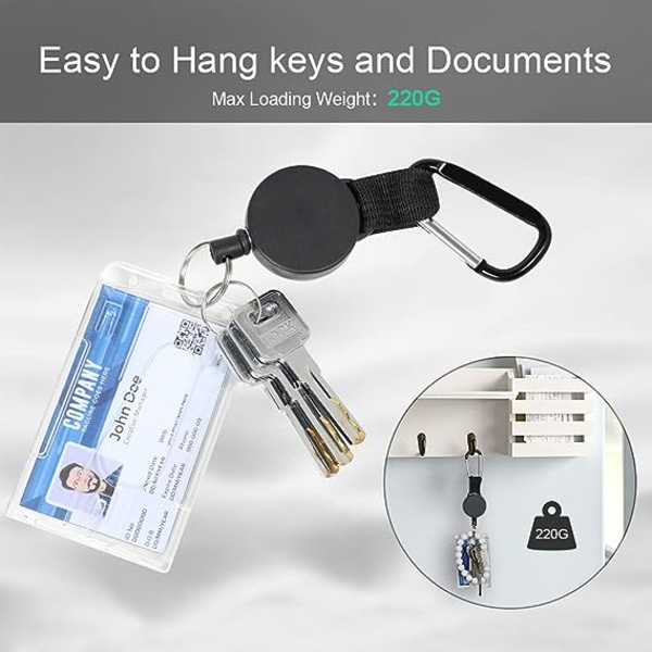 Retractable Key Chain, 3 Pc Badge Reel Heavy Duty ID Card Badge Holder Carabiner D Ring Keyring with Wire Rope