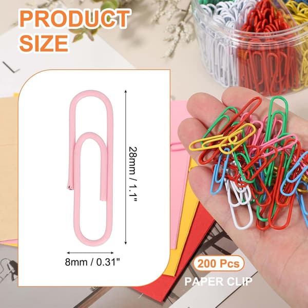 200 stk binders, 28 mm binders søte metallklips rustfrie sterke holdbare i bulk for kontor, rosa Pink