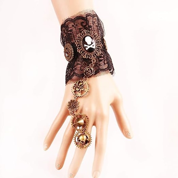 Bronzing Fingerless Gloves Gothic Floral Lace Steampunk Armband Ring Vintage pärlhandskar