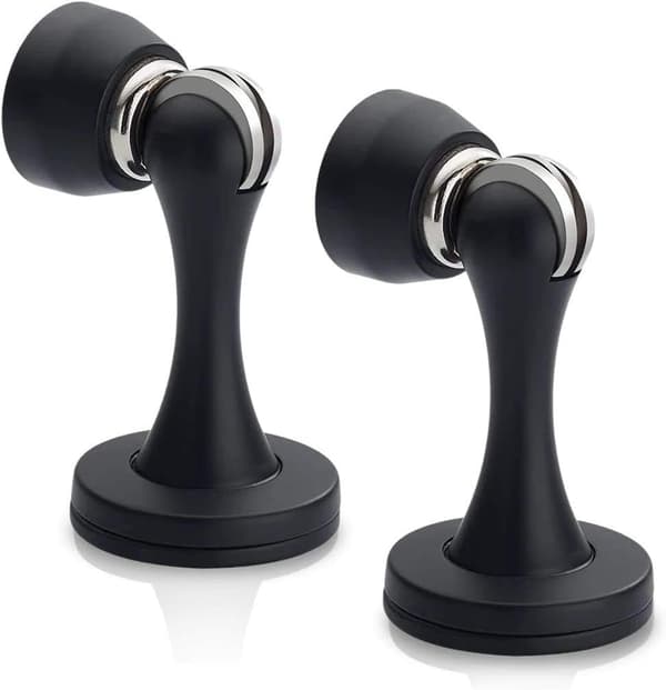 Borstad satin nickel, 2-pack väggmonterad golvstativ svart magnetisk dörrstopp