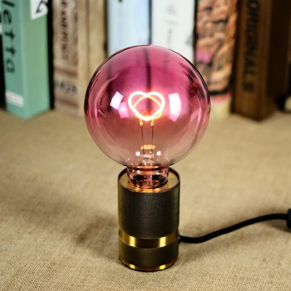 Led-glödlampa Large Globe Edison-glödlampa G125 Rosa Färg Hjärtatråd 2W Dimbar Special Dekorativ Glödlampa 220-240V E27 [Energiklass G]