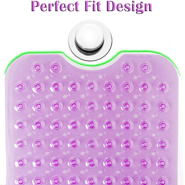 Badkarmatta 30% Extra Lång Duschmatta Halksäker  Halksäker Badmatta med 200 Sugkoppar, 16 x 40 tum Transparent Purple 16 x 40 in