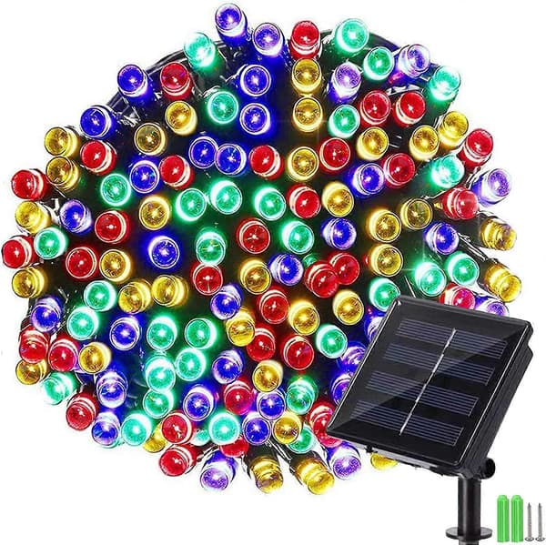 Solcelle Lyslenge Utendørs - 22M 200 LED Vanntett Solcelle Julelyslenge, 8 Lysmoduser Dekorative Lys for Hage, Terrasse, Gjerde, Jul