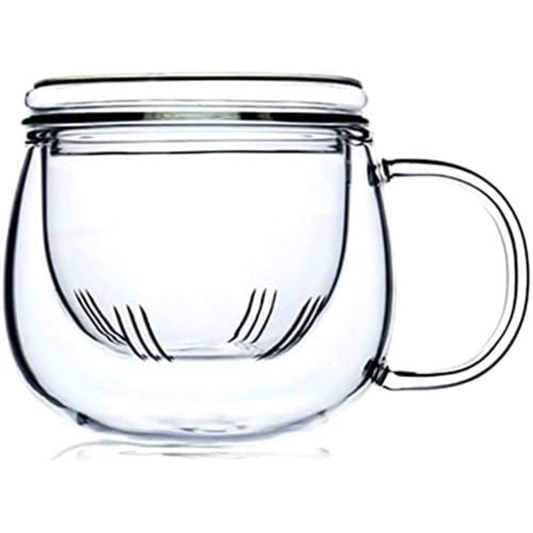 Tekopp i glas med infusionsanordning 12 OZ, borosilikatglasmugg, hållbar värmebeständig Lämplig för te, drycker, iskaffe