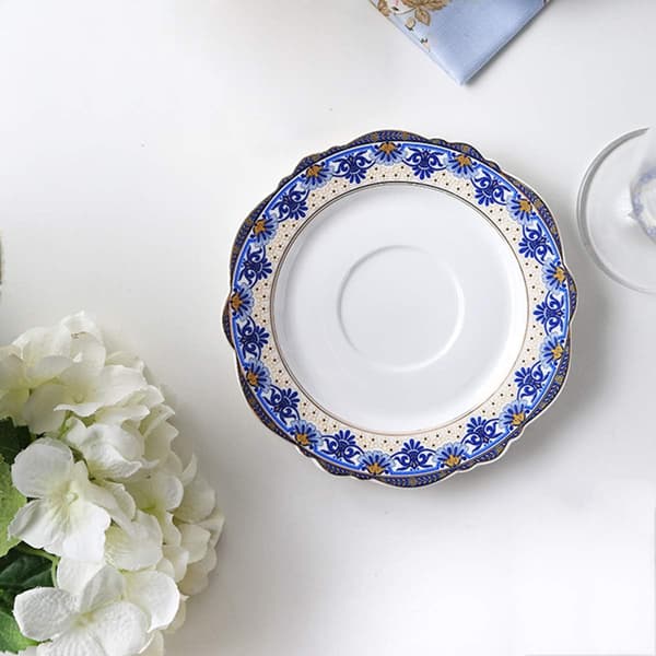 Blå blommönster Fin Bone China Kaffekopp, Porslinskopp och Fat Set, 200ML