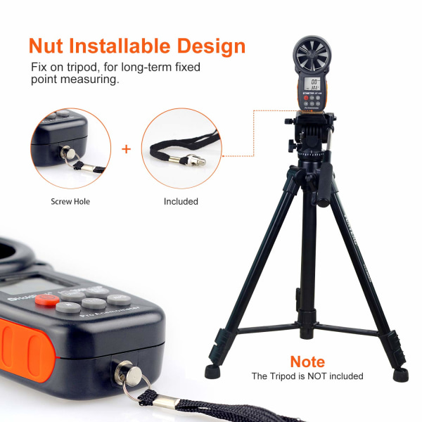 Digital Anemometer Handheld - BTMETER BT-100 Vindhastighetsmätare Mätare, Mät noggrant vindtemperaturhastighet CFM med MAX/MIN/AVG