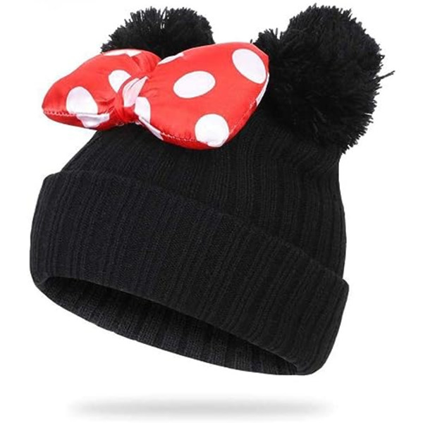 Vintermössa för små flickor med pompom, varm stickad babyhatt