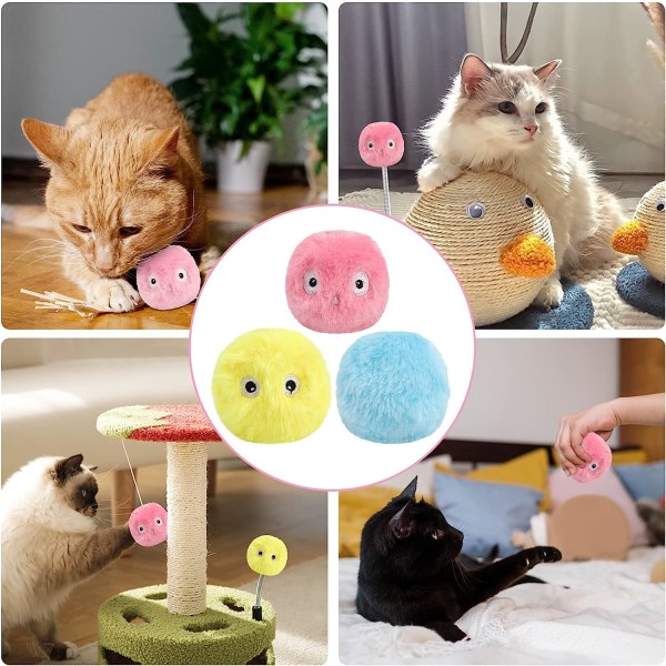 3-pack kattleksakbollar, interaktiva plyschkattleksaksbollar, kattunge kvitterbollar, roliga kattmyntaleksaker, levande djurljud