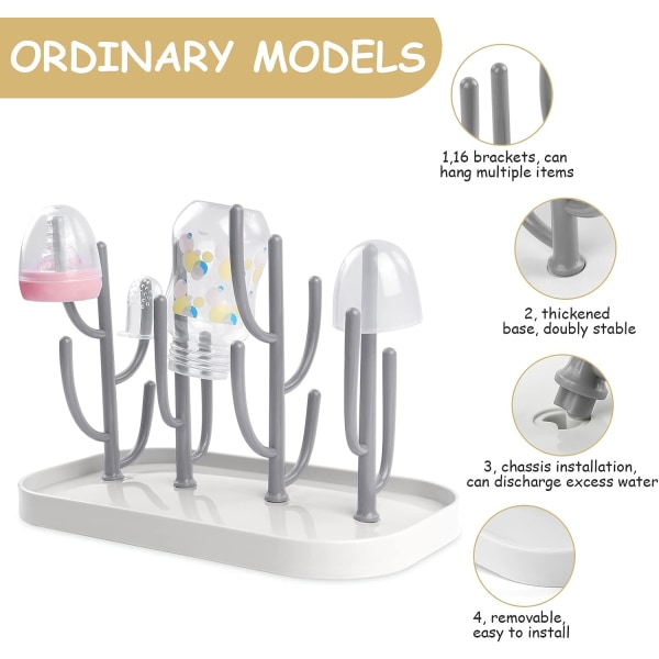 Babyflaske tørkerack, flaskeholder med avtakbare braketter, multifunksjonell flaskeoppbevaring tørkerack for flasker, smokker, kopper, flaskeholder