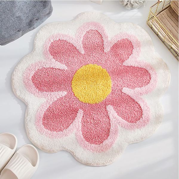 Blommig matta i plysch  Söt blommig badrumsmatta Mjuk mikrofiber rund blommig golvmatta Vattenabsorption