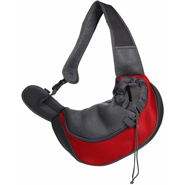 Hundeslynge, Kattebæretaske til hund Justerbar skuldertaske Åndbar mesh-bæretaske - Til hvalpe under 5 kg, 37 x 29 x 25 cm (L, rød)