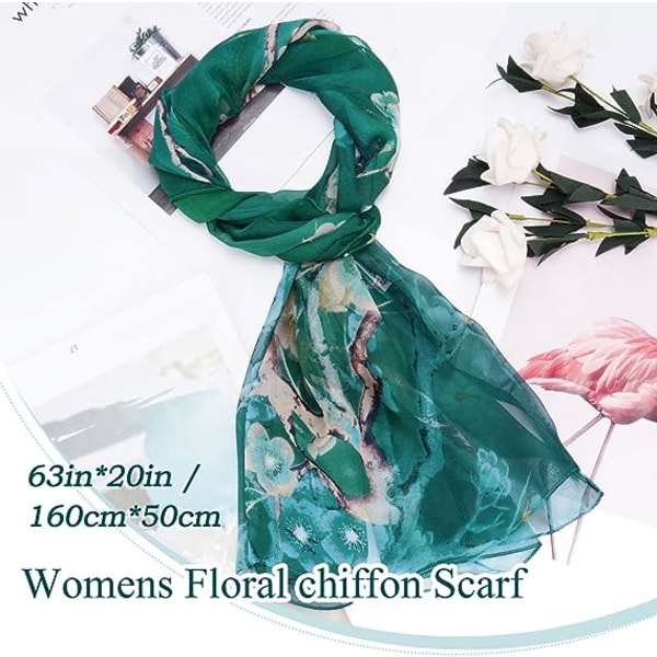 Sjal i chiffon for kvinner - Lett blomstertrykt sjal i chiffon for damer, skjerf, wraps for vår og høst