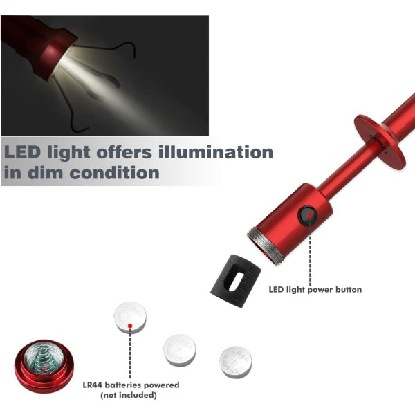 Magnetisk opsamlingsværktøj, blødt foldbart med LED-bobler, fleksibel lang rækkevidde til opsamling af små affald/vask - rød