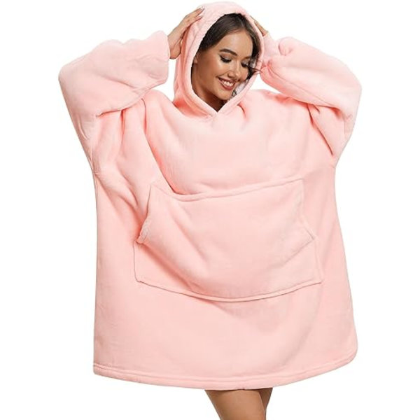 Sherpa Sweatshirt Hoodie Bærbar Fleece Hoodie Tæppe Kvinders One Size Termisk Hoodie med Frontlomme