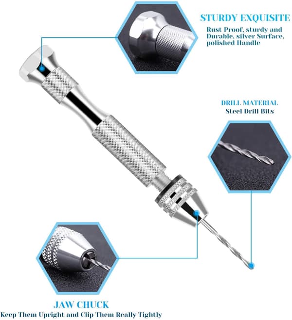 Pin Vise for Resin Casting Molds,Jewelry Making Includes 1Pcs Push Hand Drill 10Pcs Drill Bits 400Pcs Eye Screws