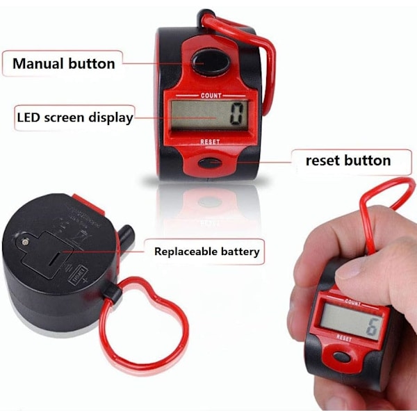 Elektroniska räknare (2-pack), manuella digitala räknare med ring, handhållen golfklickare, Buddha-nummerklickare (röd+gul)
