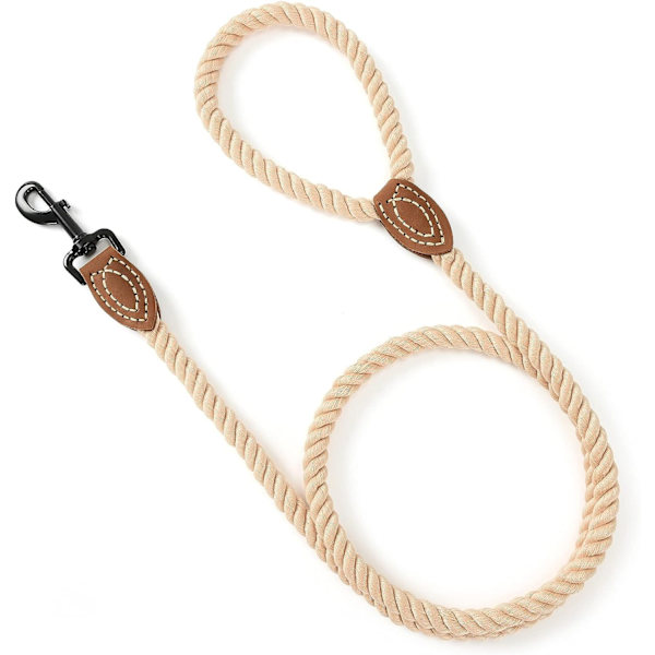 Hunde line | Flettet bomuldsreb hunde line med læder skrædder spids | 6 fod hundeline med heavy duty metalspænde | Bryllup hundeline (72 tommer)