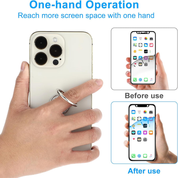 Mobiltelefonringhållare i Metall Finger Ring Stativ Glitter Telefon Grepp Rund Legering Kickstand Grepp 360° Rotation 180° Vändbar Justerbar