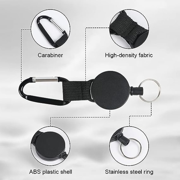 Retractable Key Chain, 3 Pc Badge Reel Heavy Duty ID Card Badge Holder Carabiner D Ring Keyring with Wire Rope
