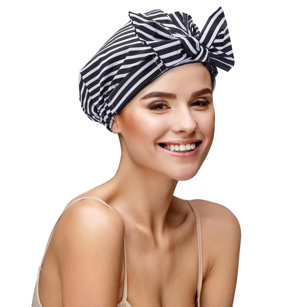 Waterproof Shower Cap for Women Reusable for Long Hair, Large Elastic Adjustable Shower Caps