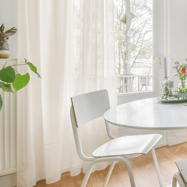 Sæt med 2 transparente gardiner med 8 øjer, beige 140x240cm, transparente gardiner til stue og køkken