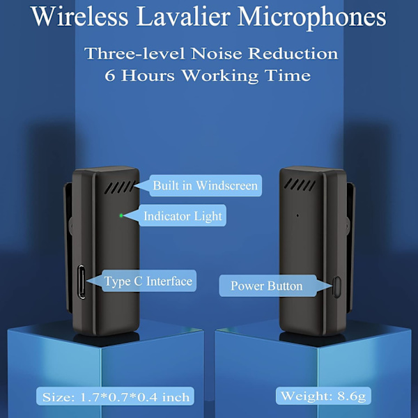 Trådløs Lavalier-mikrofon til iPhone iPad med opladningsetui Lapel Mini-mikrofon Podcast-mikrofon til videooptagelse