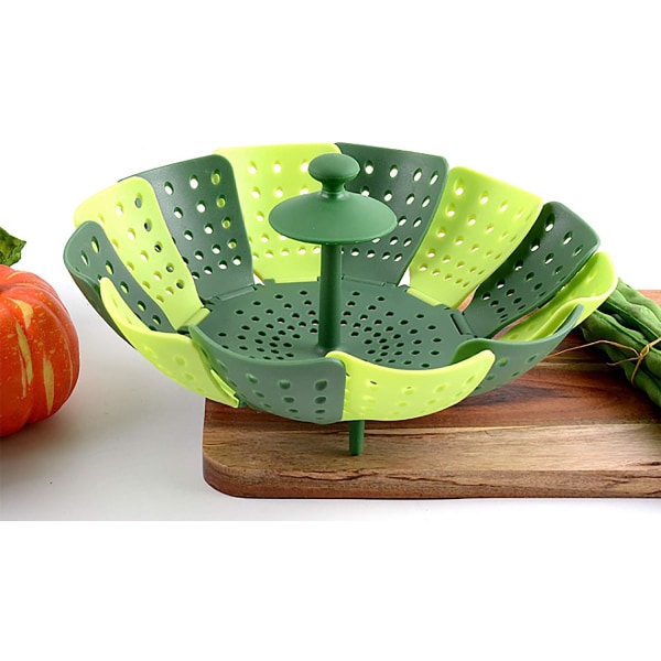 Steamer Korg för grönsaker och mat, Mini Silikon Steamer Basket, Folding Steamer, Grön, repfri BPA-fri