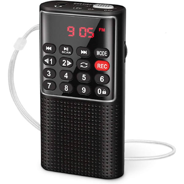 Mini fick FM Walkman Radio Bärbar Batteridriven Radio med inspelare, låstangent, SD-kortläsare, uppladdningsbart batteri