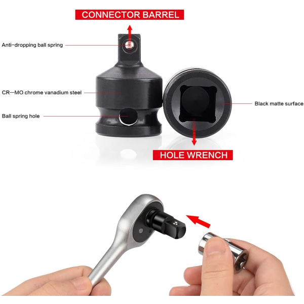 Sett med 6 hylseadapterreduksjoner for 1/4\", 3/8\", 1/2\", 3/4\" hylseomformer