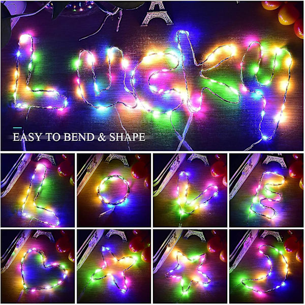 15-pack LED-slingor, batteridrivna LED-fe-ljus vattentät silverkoppartråd 2M 20 LED stjärnhimmelsljus (färgglada)
