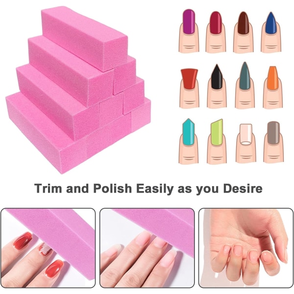 10 st nagelbufferblock för akryl- och naturnaglar, fingernagelsglanspoleringsset, professionell manikyrpoleringsbuffer bulk medium grit (rosa)