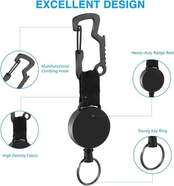 Retractable Keychain Key Ring - Heavy Duty Keychain Belt Clip Multi Tool Carabiner 3PC