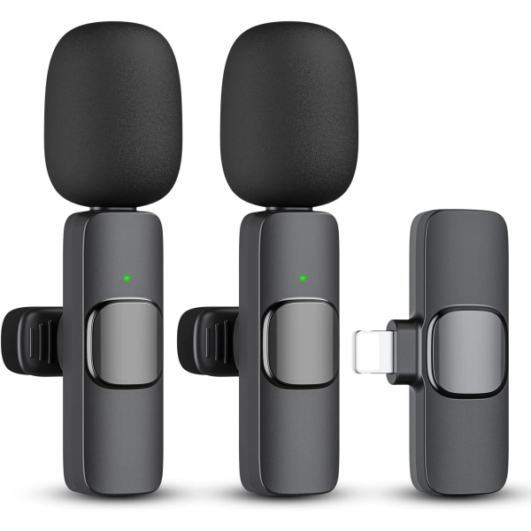 2-pack professionell trådlös mikrofon för iPhone iPad, klippmikrofon klippmikrofon plug and play för YouTube, inspelning, vloggar