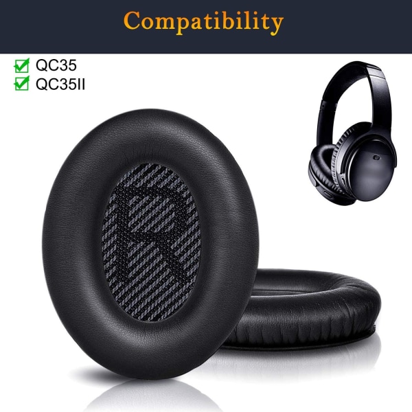 Professionella utbytesöronkuddar för Bose QuietComfort 35 (QC35) och Quiet Comfort 35 II (QC35 ii) hörlurar, akustiskt skum (svart)