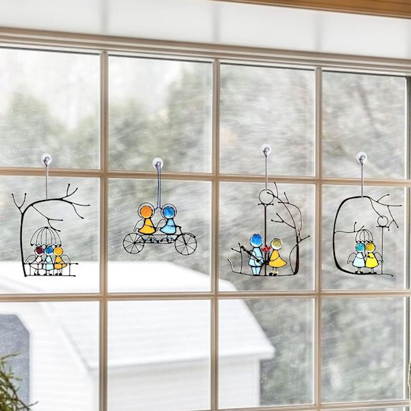 Engle Vindue Hængende Solfanger Mini Par Farvet Glas Akryl Solfanger Panel Ornamenter